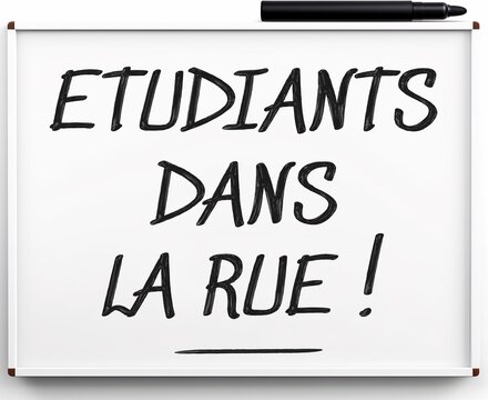 Etudiants dans la rue (tableau blanc)