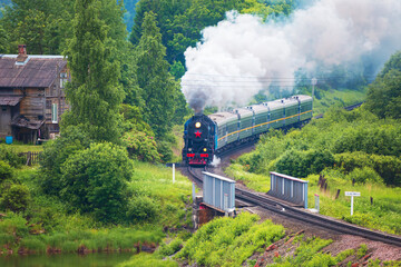 The "Ruskeala Express" vintage steam train in Karelia. © lizavetta