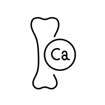 Calcium icon with a bone and Ca symbol, line vector icon with editable stroke.