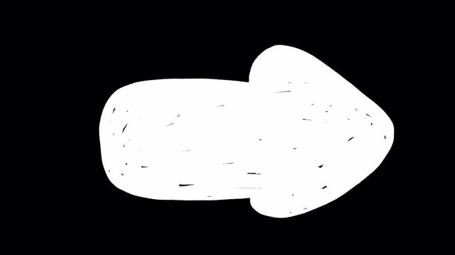 Hand Drawn White Arrow Pointer 2D Cartoon Motion Graphic Overlay with Transparent Background