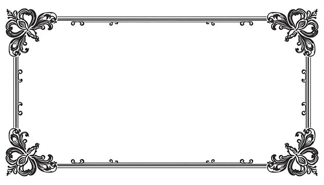 Ornate Vintage Floral Rectangular Frame Template Vector Line Art for Photo and Greeting Card Background