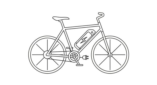 Electric bicycle line art vector illustration with battery symbol