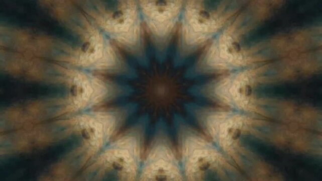 ​A seamless 4K motion loop featuring an intricate geometric mandala pattern with deep teal, warm gold, and charcoal tones, ideal for dynamic backgrounds and modern design.  