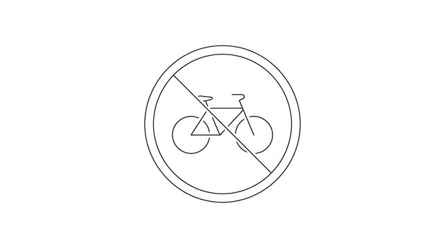 No Bicycle Allowed Sign Minimal One Line Art Prohibition Symbol Drawing