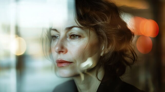 Woman reflecting outdoors