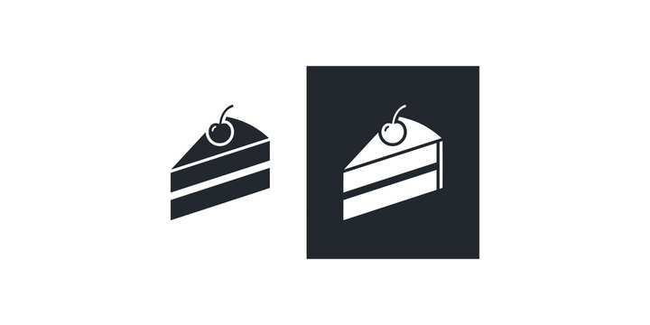 Piece of cake with cherry topping icon for bakery branding and food service industry graphics.