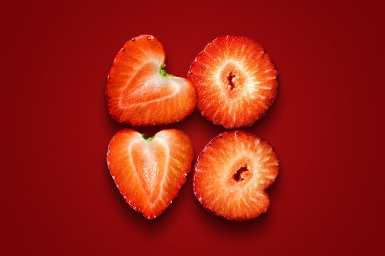 Heart-shaped strawberry slices arranged as a sweet Valentine symbol