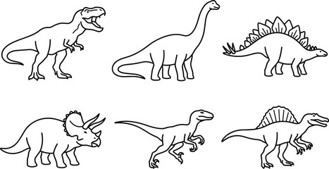 Dinosaur Vector Icon Set with Minimalist Outline Drawings of Tyrannosaurus Rex Triceratops Brachiosaurus and Stegosaurus for Kids Designs © KHAIRUN