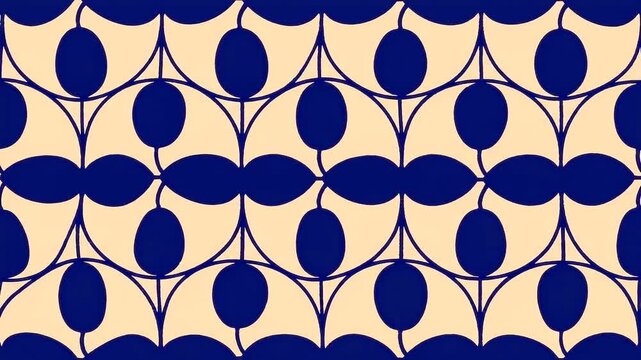 Navy blue floral geometric pattern on beige background with subtle shifting motion, decorative seamless style animated wallpaper