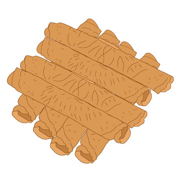 Semprong Indonesian Traditional Rolled Wafer Cookie Illustration