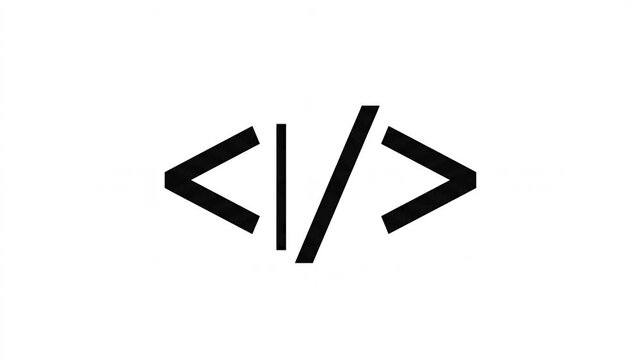 HTML programming code symbols animation featuring minimalist black design vector elements on white background video clip
