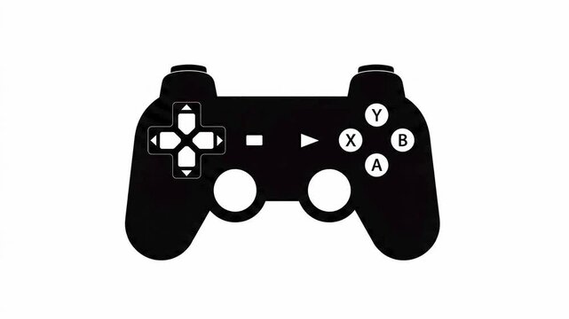 Black gamepad controller animation graphic video featuring white buttons for gaming concepts