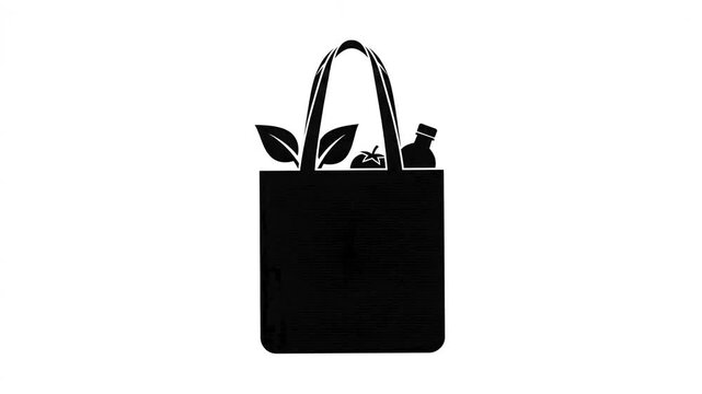 Grocery tote bag illustration with organic vegetables and bottle in motion video clip
