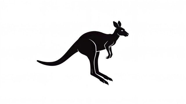 Kangaroo jumping in black silhouette animation isolated on white background stock video footage