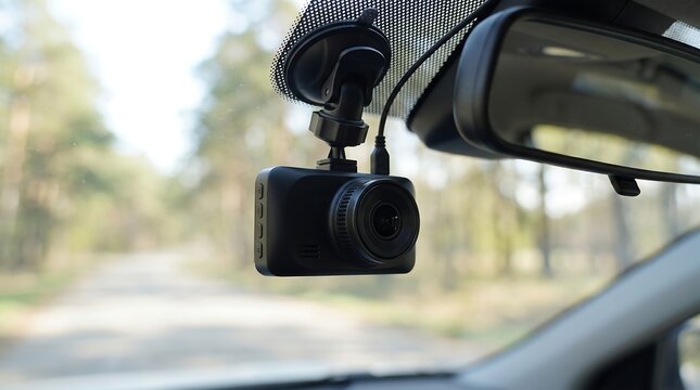 Car dashboard camera device attached to the windshield for road monitoring with dash cam video recorder vehicle security auto surveillance driving monitor