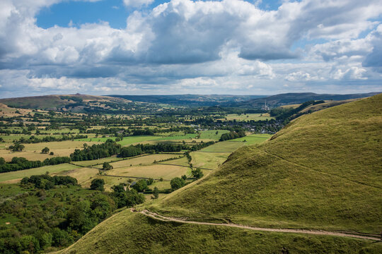 Lovely Summer landscape image of view along Great Ridge in Hiope Valley Peak District with Mam Tor in view