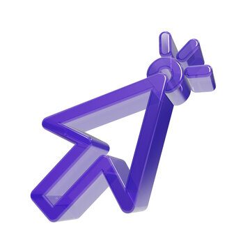 Complex purple cursor pointer 3d icon attached to mechanical gear