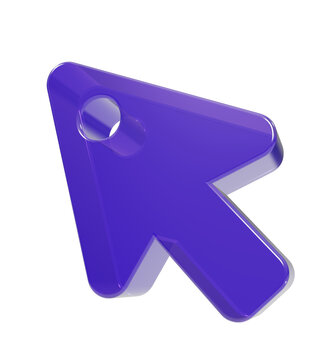 Purple mouse cursor 3d icon with circular hole isolated on transparent