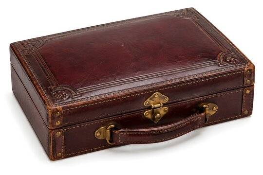 Vintage leather briefcase with brass clasps closed
