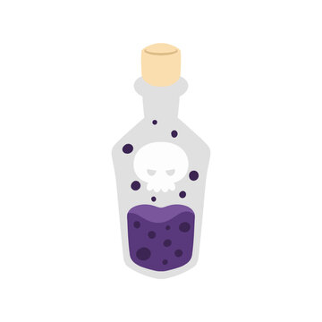 Purple Potion Bottle with Skull Label Halloween Illustration