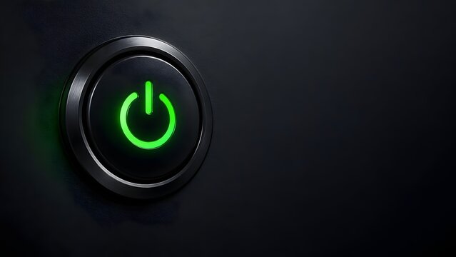 Glowing Green Power Button on Black Background