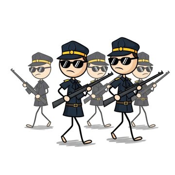 Cartoon soldiers marching in formation.