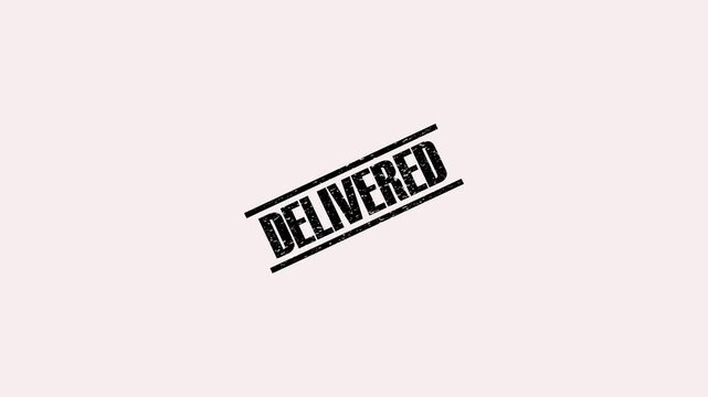 Black delivered stamp with distressed texture on a light pink background