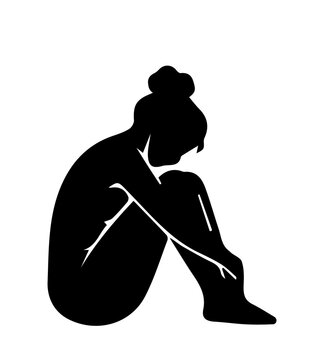 Woman Sitting with Knees Drawn Up Silhouette