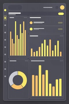 Abstract graphite and amber dashboard UI wireframe layout background