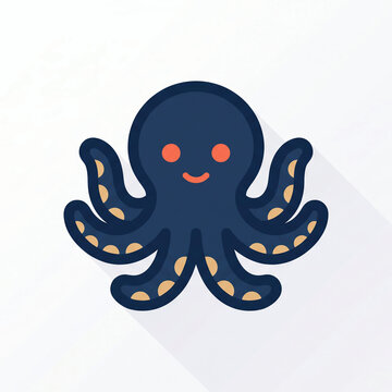 Octopus flat vector icon in navy blue and coral