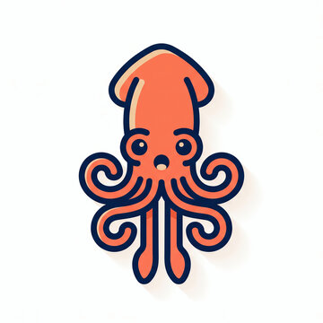 Squid flat vector icon in navy blue and coral
