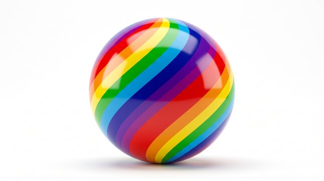 Abstract rainbow sphere with glossy surface, isolated 3D rendered ball with colorful stripes representing diversity and inclusivity