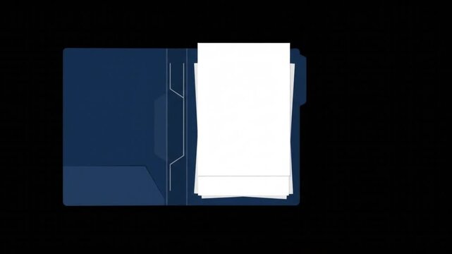 Professional blue notebook with pen resting on top for office