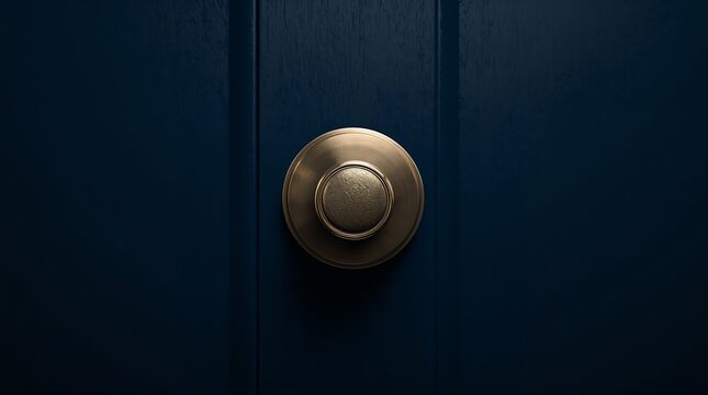 Heavy brass door knob in blue security light