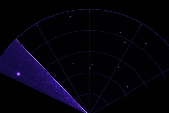 Sonar Scan Anzeige mit Entfernungsringen in violettem Neon Bildschirm