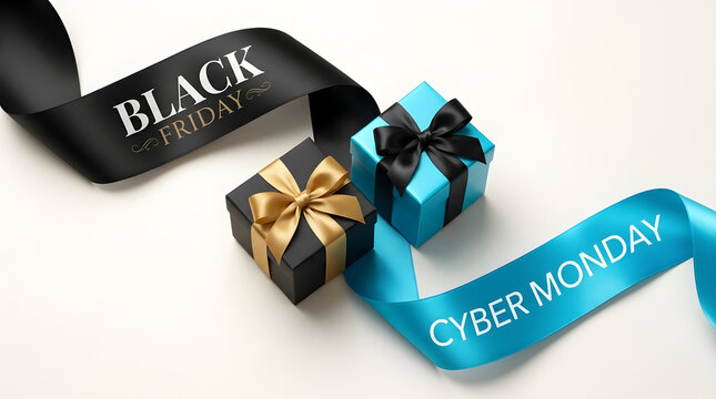 Gift boxes with silk ribbons for black friday and cyber monday shopping sales box holiday sale