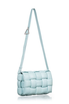 leather shoulder bag with woven pattern, in light blue shades
