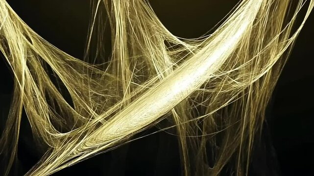 Golden fractal web, dark background, abstract art, design element