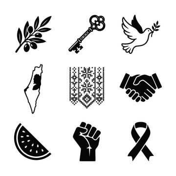 Set of global peace symbols and protest icons graphic design element