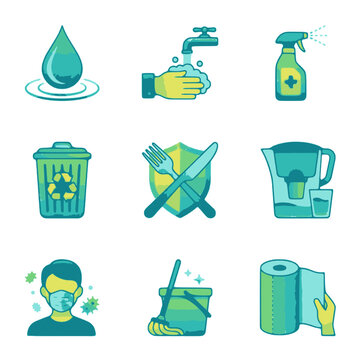 Hygiene and sanitation icons set for health safety and cleaning services graphic design