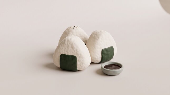 Three Rice Ball Onigiri With Dipping Sauce