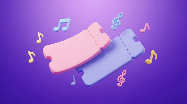 Two Pastel Concert Tickets With Music Notes