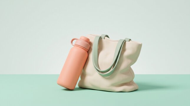 Reusable Bottle Leaning on a Canvas Tote