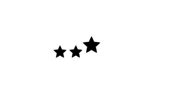 Five stars feedback animation featuring dark star icons appearing sequentially on a pure white background