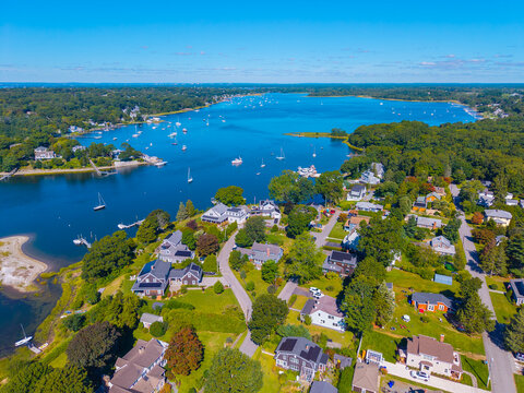 Bristol Narrows of the Kickemuit River at its mouth, where the river meets to Mount Hope Bay, Warren, Rhode Island RI, USA. 