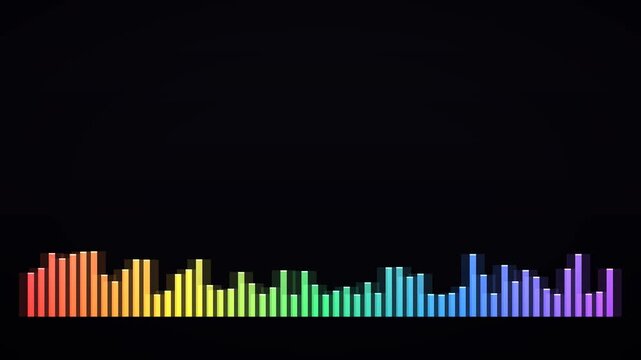 Rainbow spectrum equalizer bars pulsing with music beat, seamless 4K audio visualizer animation loop