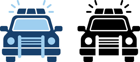 Police car icon set with flashing lights for emergency services and © mohammad