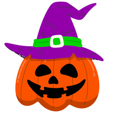 Halloween Jack-O-Lantern Wearing a Witch Hat Illustration