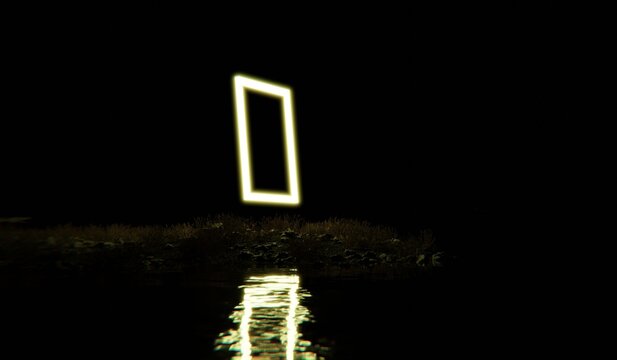 Glowing neon rectangular frame, 3D illustration.