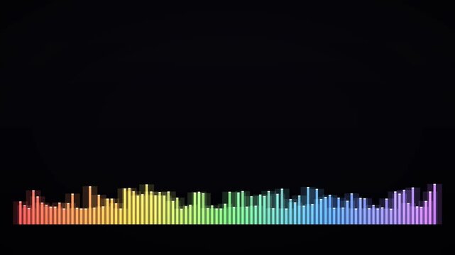 Full spectrum multicolor equalizer bars rippling with beat, seamless 4K audio visualizer animation loop